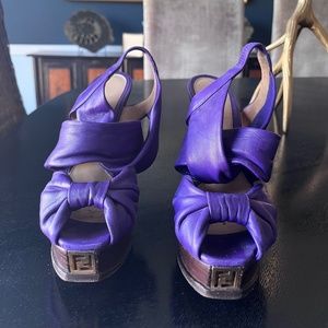 Fendi purple leather heels.  37 1/2 or size 7.  Big Fendi Logo on front.
